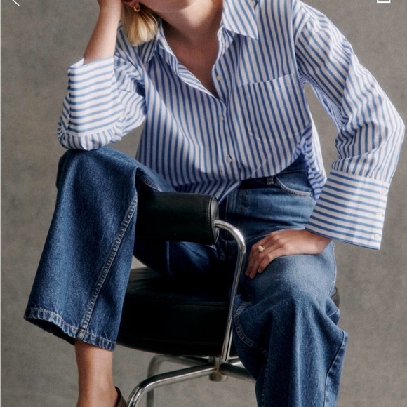 Sezane Tops - Sézane BILMA Blue Striped Button-Up Shirt